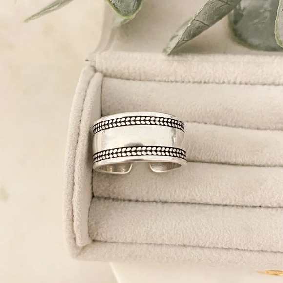 925 Sterling Silver Thick Wide Ring Band Chunky Ring Modern Adjustable Ring Band - Picture 5 of 7